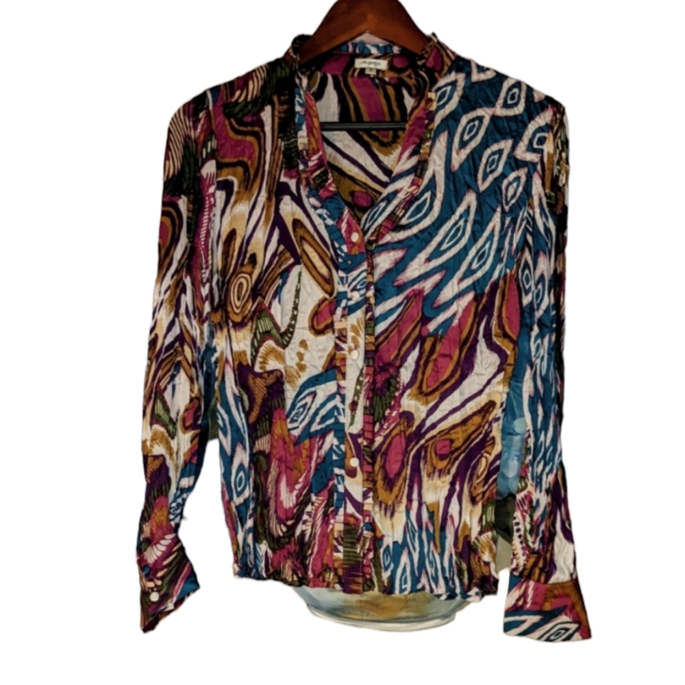 Agora Button Up Blouse Long Sleeve Size Small
